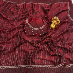 Party-wear Fendy Satin Bead & Handwork With Zarkhan Border Saree
