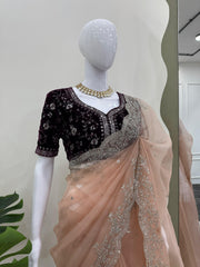 Beautiful Designer Organza Silk Sequence Work Saree