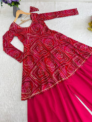 Beautiful Viscous Rayon Bhandhni Kediya Style Sharara
