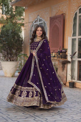 Party-wear Blooming With Embroidery Zari Sequence Work Gown