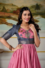 South Indian Style Stunning Dola Silk Kalamkari Printed Gown
