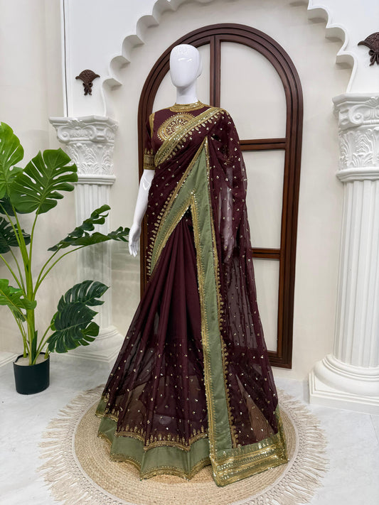 Janvi Kapoor Inspired Tibby Silk Thread With Sequence Work Saree
