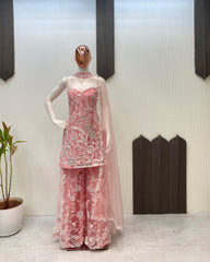 Party-wear Hunter Butterfly Net  Neck Kurta & Palazzo Set