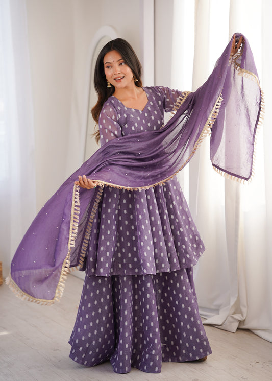 Women’s Ethnic Crunchy Silk Jacquard Butti Designer Sharara