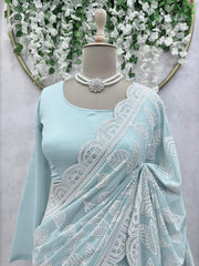Latest Fancy Designer Georgette Sequence Work Saree