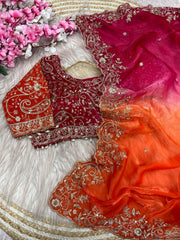 Elegant Satin Saree With Designer Embellished Stitched Blouse