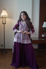 Wedding Special Georgette Embroidery & Sequence Work Top With Palazzo