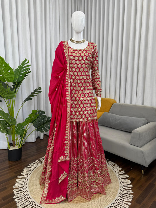 Beautiful Georgette Party-wear Thread With Sequence Work Suit