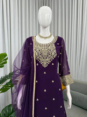 Purple Georgette Coding With Sequence Work Suit