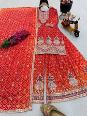 Party-wear Chinon Silk Printed With Embroidery  Sequence Work Sharara