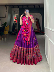 Beauty Of Elegance Tussar Silk Printed With Foil Work Lehenga Choli