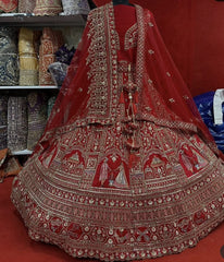 Dabka Zardosi Beads Handwork Rani Hot Pink Maroon Cherry Red Rust Orange Latest Bridal Lehenga