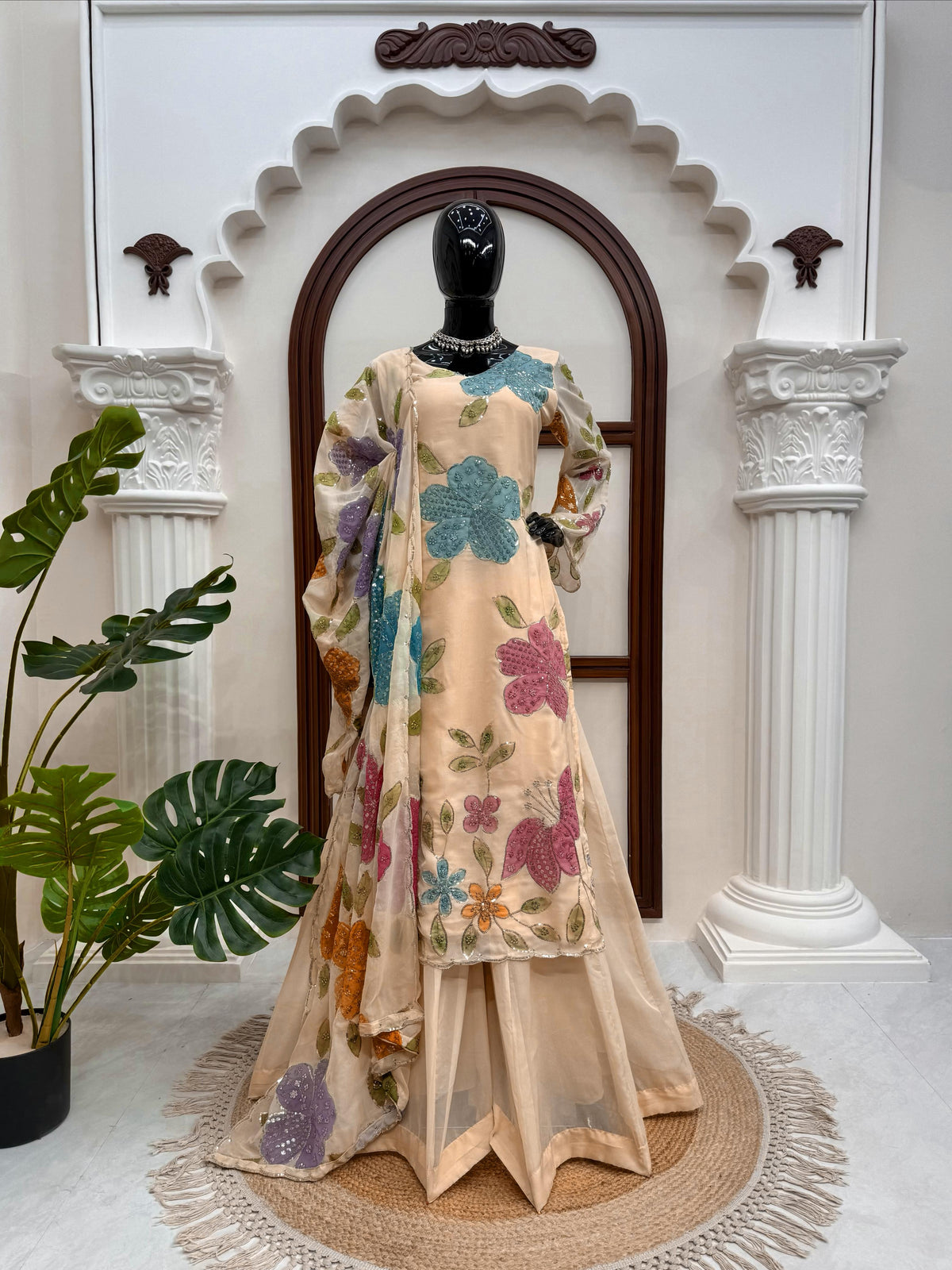 Party-wear Tibby Organza Silk Brush Print With Intricate Sequence Work Dress
