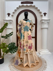 Party-wear Tibby Organza Silk Brush Print With Intricate Sequence Work Dress