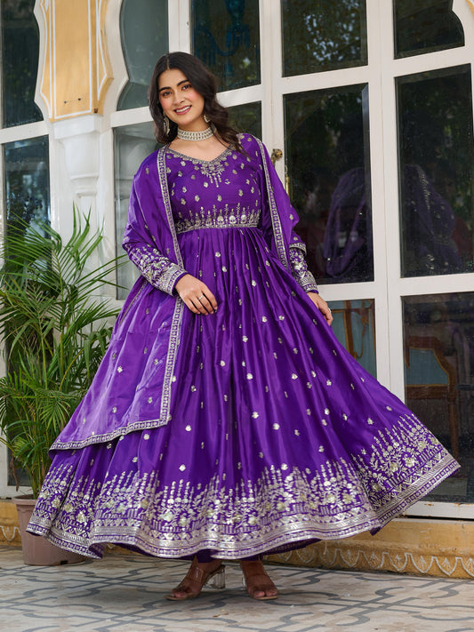 Party-wear American Silk Thread With Sequence Work Gown