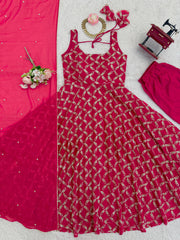 Pretty Pink Georgette Thread With Sequence Work Gown