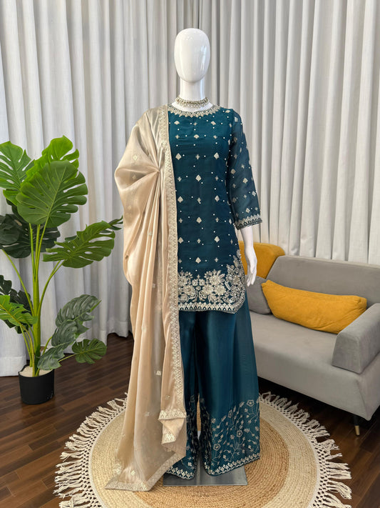 Elegant Ethnic Wear Gmy Silk Pearl work Suit