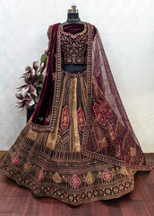 Bridal Special Velvet Zarkan Diamond Work Lehenga Choli