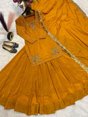 Beautiful Natural Crepe Silk Embroidery & Sequence Work Top Lehenga