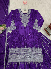 Elegant Ethnic Wear Chinon Silk Thread With Sequence Work Lehenga