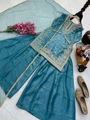 Party-wear Fendy Silk Embroidery Sequence Work Sharara