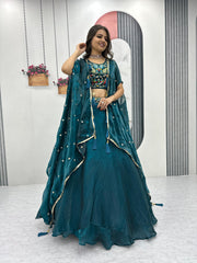 Beautiful Indo Western Fendy Heavy Embroidery Thread & Sequence Work Lehenga