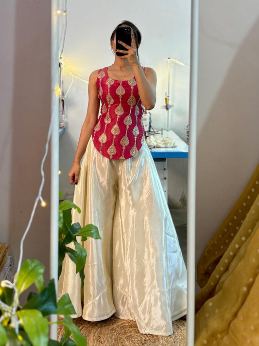 Party-wear Soft Chinon Embroidery & Thread With Sequence Top- Palazzo