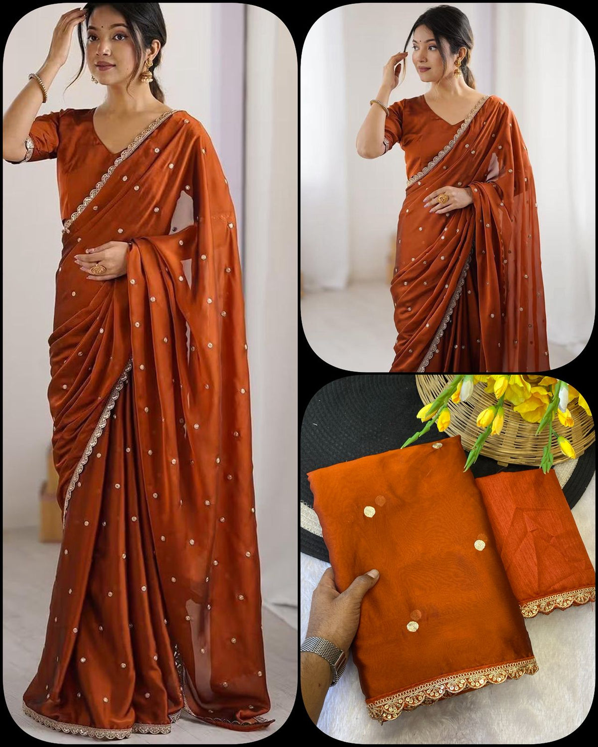 Party-wear Rangoli Silk Embroidery Sequence Work Saree