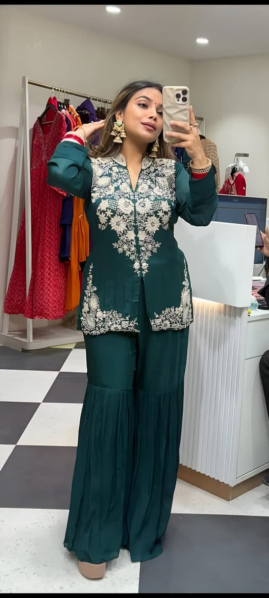 Tradition In Style With Georgette Multi-Thread Embroidery + Sequence Co-ord Set