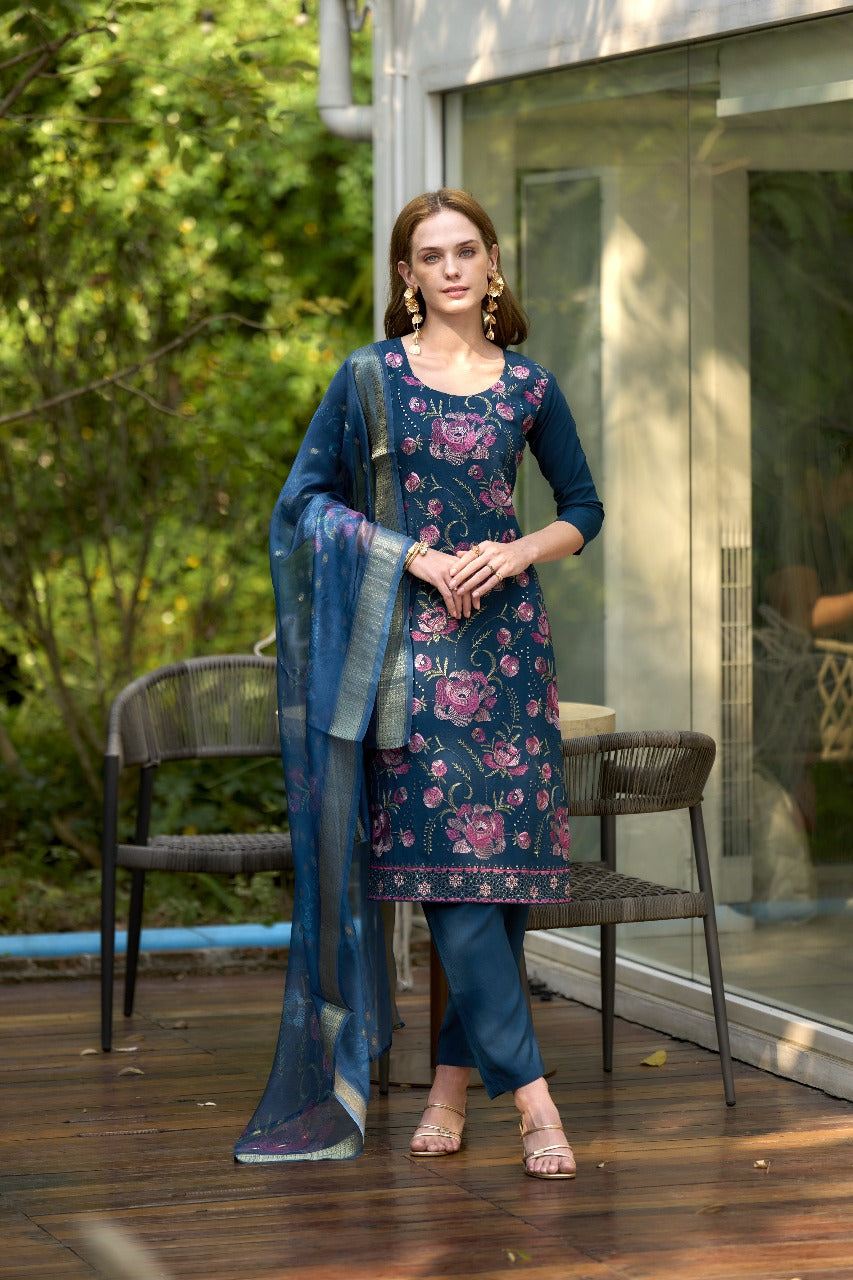 Elegant Straight Rayon Kurti Pant Dupatta Set