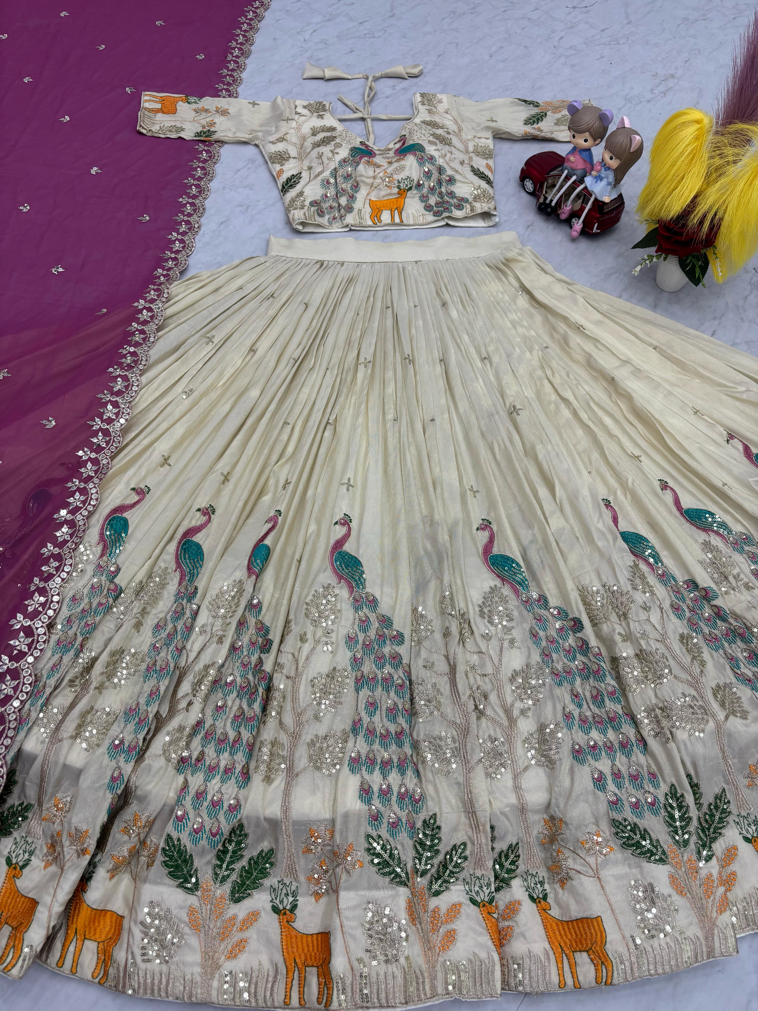 Beautiful Pure Tissue Silk Thread With Sequence Work Lehenga Choli
