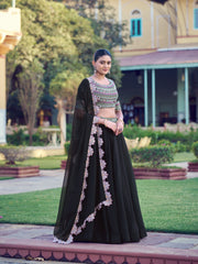 Beautiful Black Aurum Georgette Thread & Sequins Embroidery Work Lehenga Choli