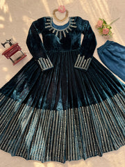 Beautiful Viscose Velvet Thread With Sequence Work Gown