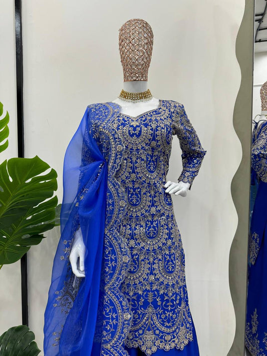 Party-wear Chinon Silk Thread With Sequence Work Sharara