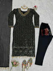 Pretty Black Colour Sequence Real Mirror Work Salwar Suit