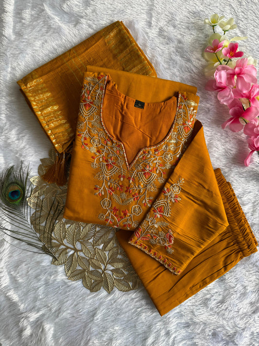 Beautiful Roman Silk With  Embroidery & Sequence Work Dress