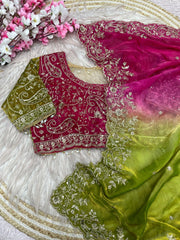 Elegant Satin Saree With Designer Embellished Stitched Blouse