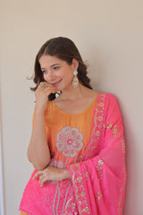 Trendy Designer Ready-made Chinnon Print Rich Beads Embroidered Work Sharara