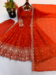 Party-wear Crunchy Silk Embroidery Sequence Work Gown
