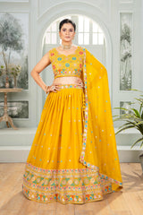 Beautiful Yellow Georgette Embroidery & Sequence Designer Work Lehenga Choli