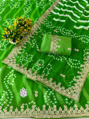 Beautiful Georgette With Digital Bandhej Peding Printed Saree