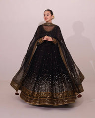 Attractive black Color Soft Butterfly Net Work Gown