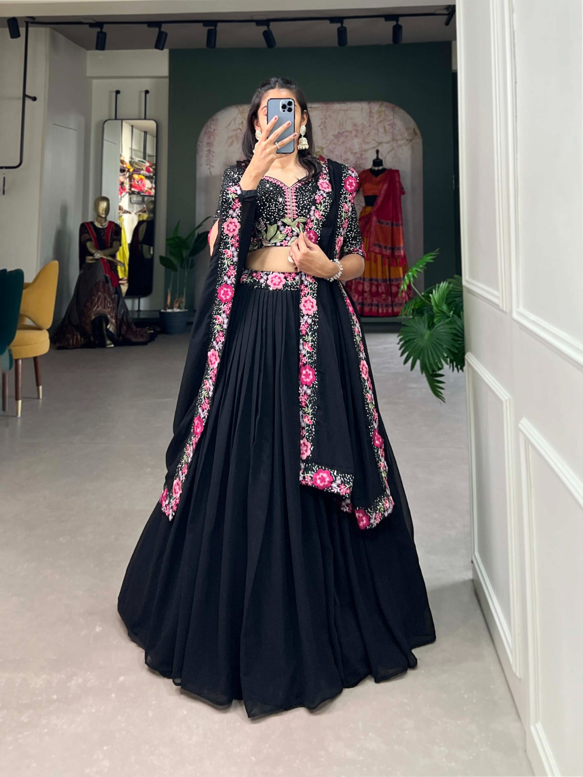 Fabulous Black Colour Georgette Lehenga Choli