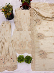 Party-wear Chinon Silk With Embroidery Codding Sequence Work Sharara