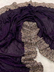 Soft Vichitra Silk Embroidery Work Saree