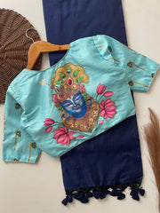 Beautiful Khadi Cotton With Designer Handwork Crafted Stitched Blouse