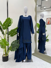 Beautiful Stylish Natural Crepe Beads Moti With Thread Work Dress