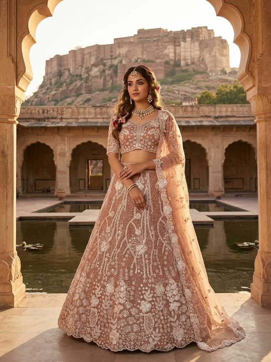 Party-wear Net Embellished With Sequence Work Lehenga Choli