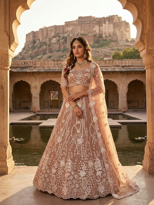 Party-wear Net Embellished With Sequence Work Lehenga Choli