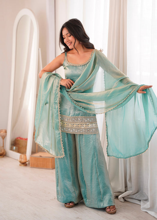 Ethnic Wear crush Real mirror Embroidery Sequence Work Sarara Set